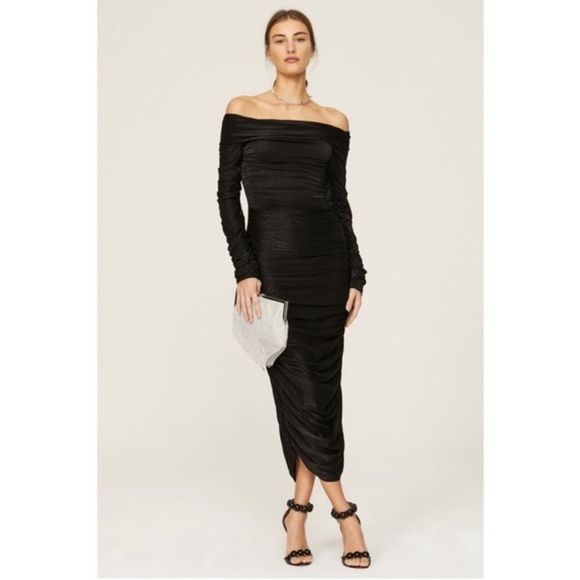 Bronx & Banco Amara Off Shoulder Black Shimmer Maxi Dress - Picture 1 of 8